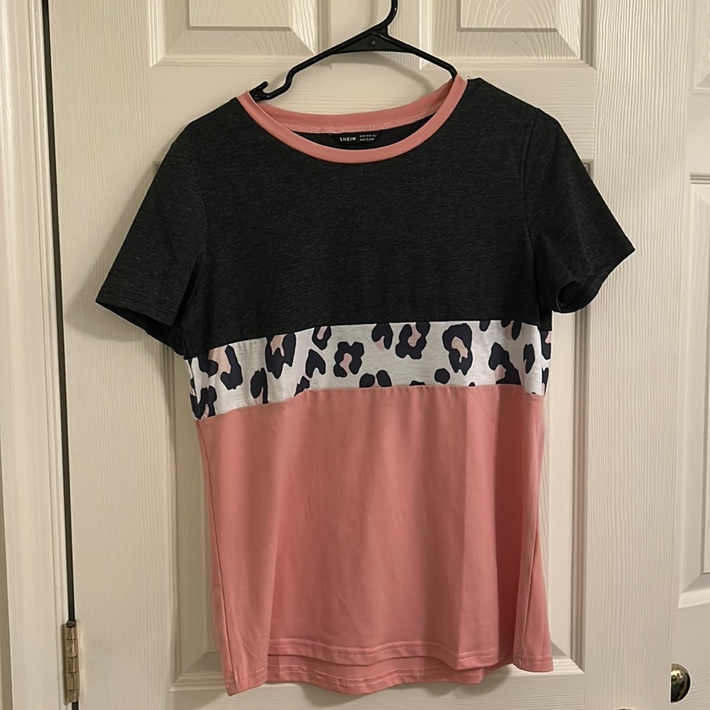 Pink, Grey and Leopard Print Shirt